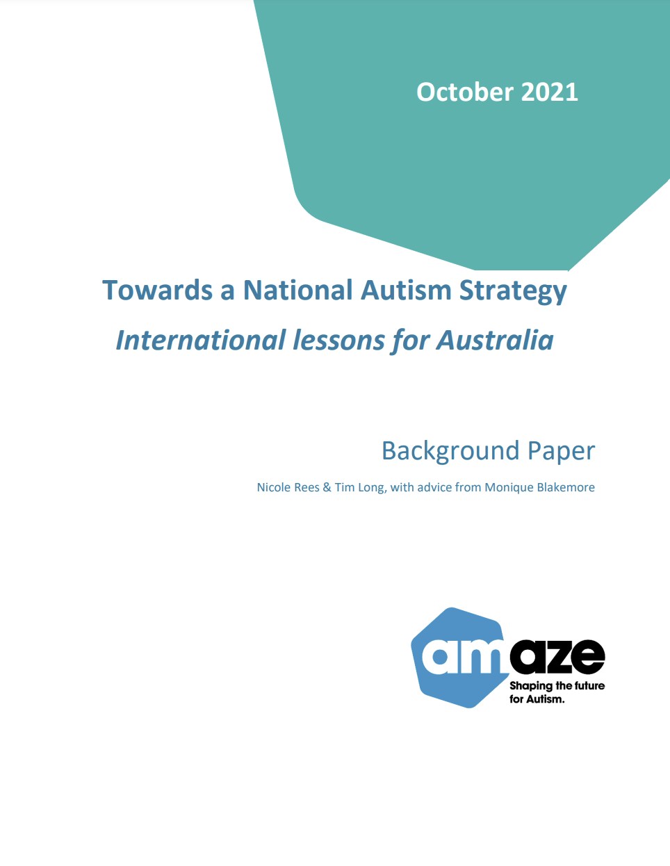 [Australie] « Towards a National Autism Strategy – International lessons for Australia » (Amaze.org.au, 2021)