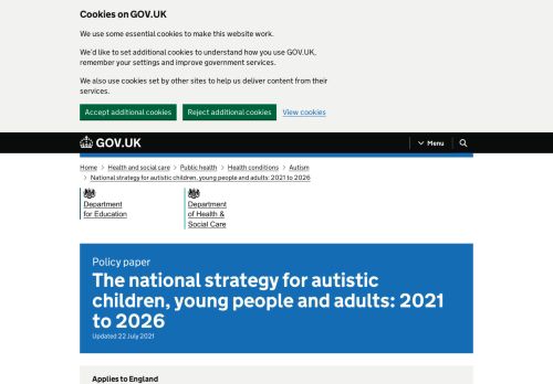 [Royaume Uni] The national strategy for autistic children, young people and adults: 2021 to 2026