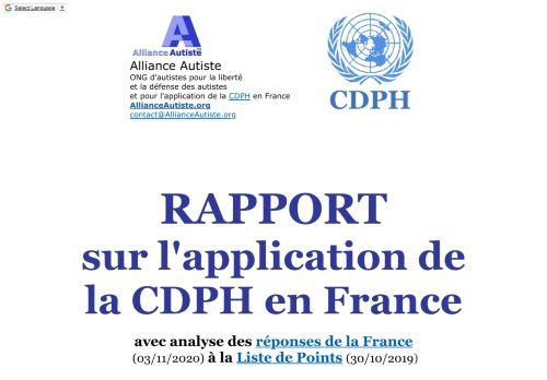 [France] Rapport sur l’application de la CDPH de l’ONU en France (Alliance Autiste, 2021)