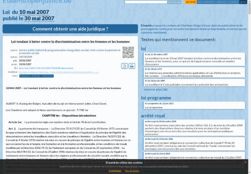 10 MAI 2007. – Loi tendant à lutter contre la discriminination entre les femmes et les hommes