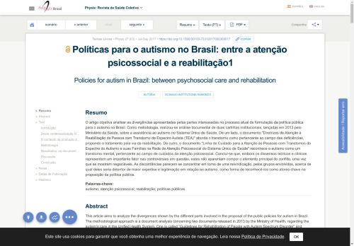 "Políticas para o autismo no Brasil: entre a atenção psicossocial e a reabilitação" (2017)