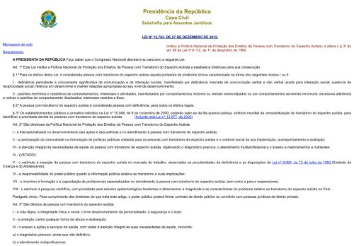 [Brésil] Política Nacional de Proteção dos Direitos da Pessoa com Transtorno do Espectro Autista (2012)