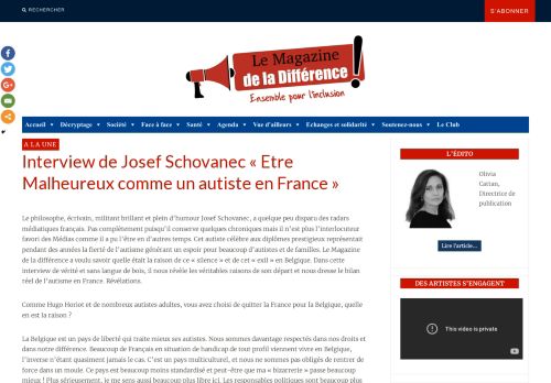 [France] « Etre Malheureux comme un autiste en France » (Interview de Josef Schovanec, Le Magazine de la Différence)