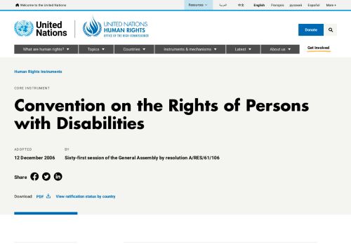 [-Nations Unies-] Convention relative aux Droits des Personnes Handicapées des Nations Unies (2008)